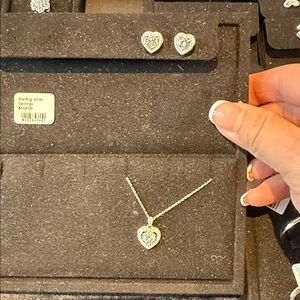 Silver Heart Pendant Necklace and Earring Set